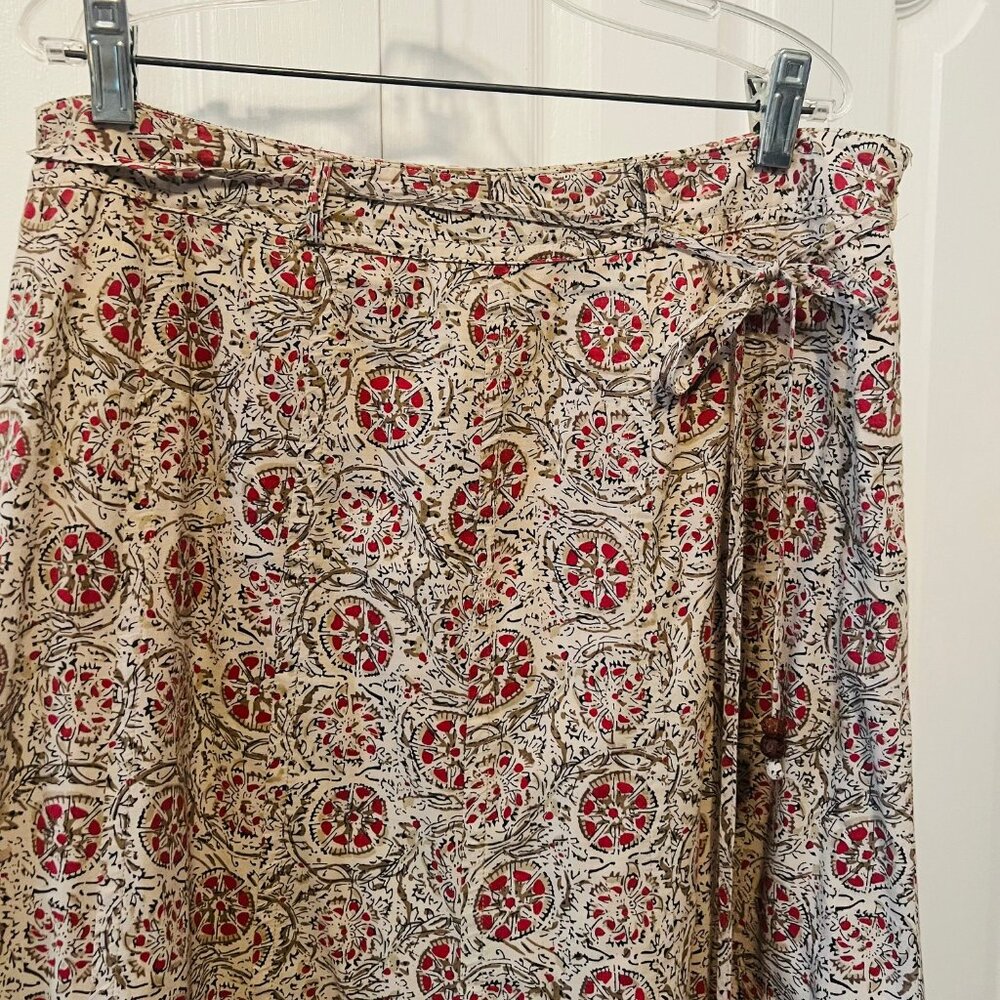 Charter Club-Women's Sz 10P 100% Cotton-Pleated Bottom-Flowy-Lined-Red/Tan/Bl - Picture 5 of 14
